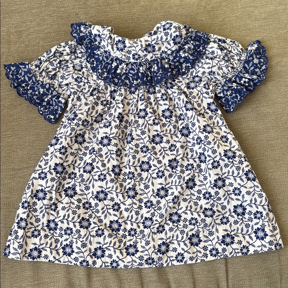 Doen Girls Navy Floral Ruffle Dress size 2 - Picture 2 of 8